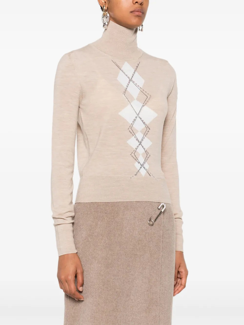 Diamond-pattern turtleneck top