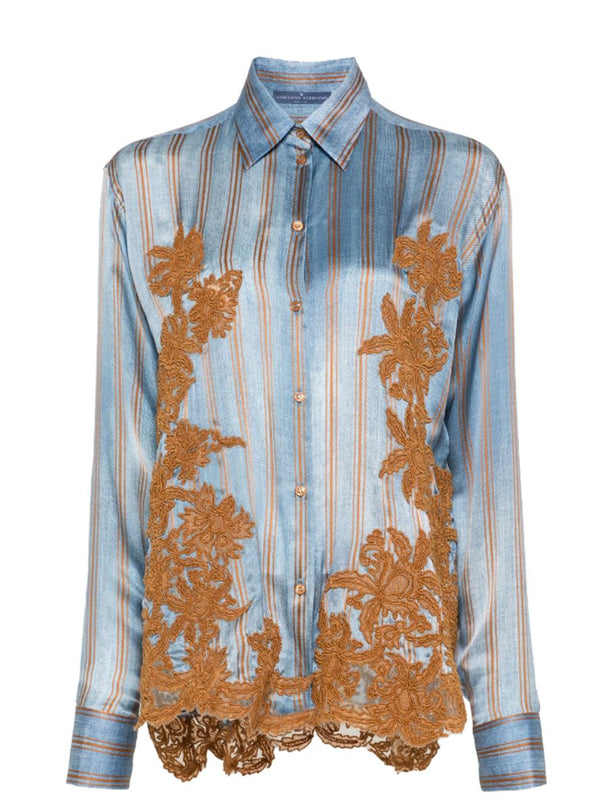 FLORAL-EMBROIDERED SILK SHIRT