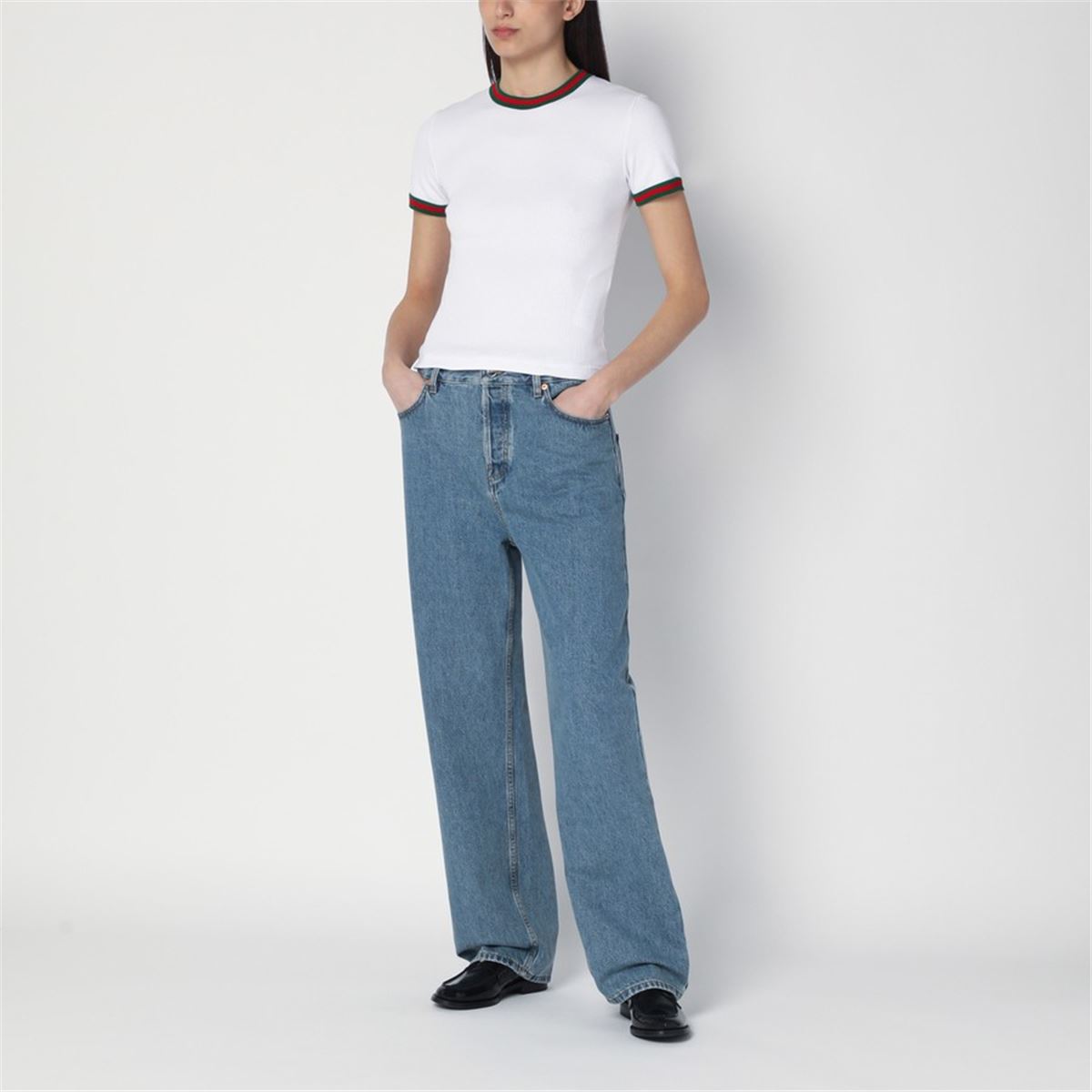 LIGHT BLUE WIDE-LEG JEANS - GUCCI - Verso