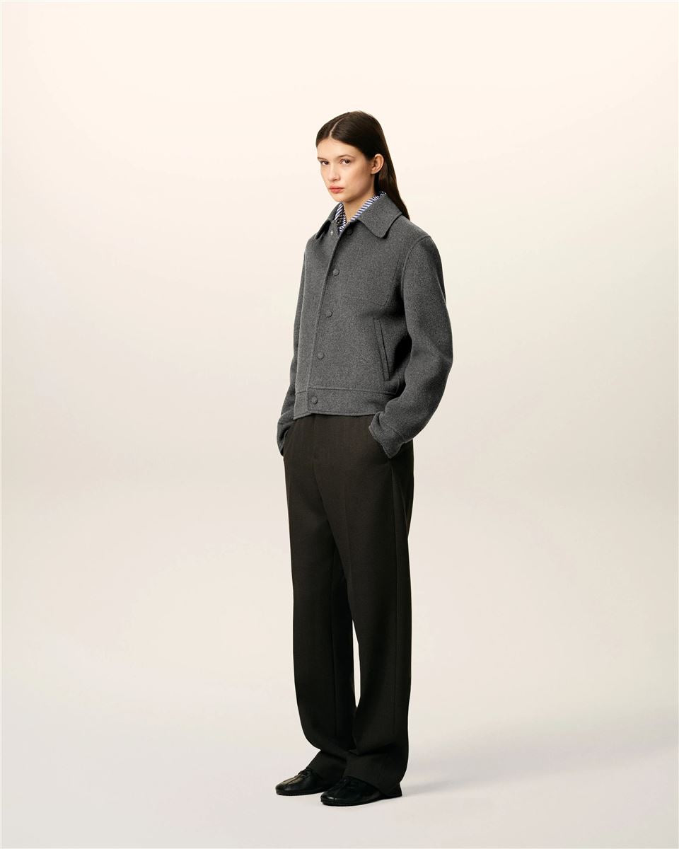 Grey Wool Boxy Buttoned Jacket