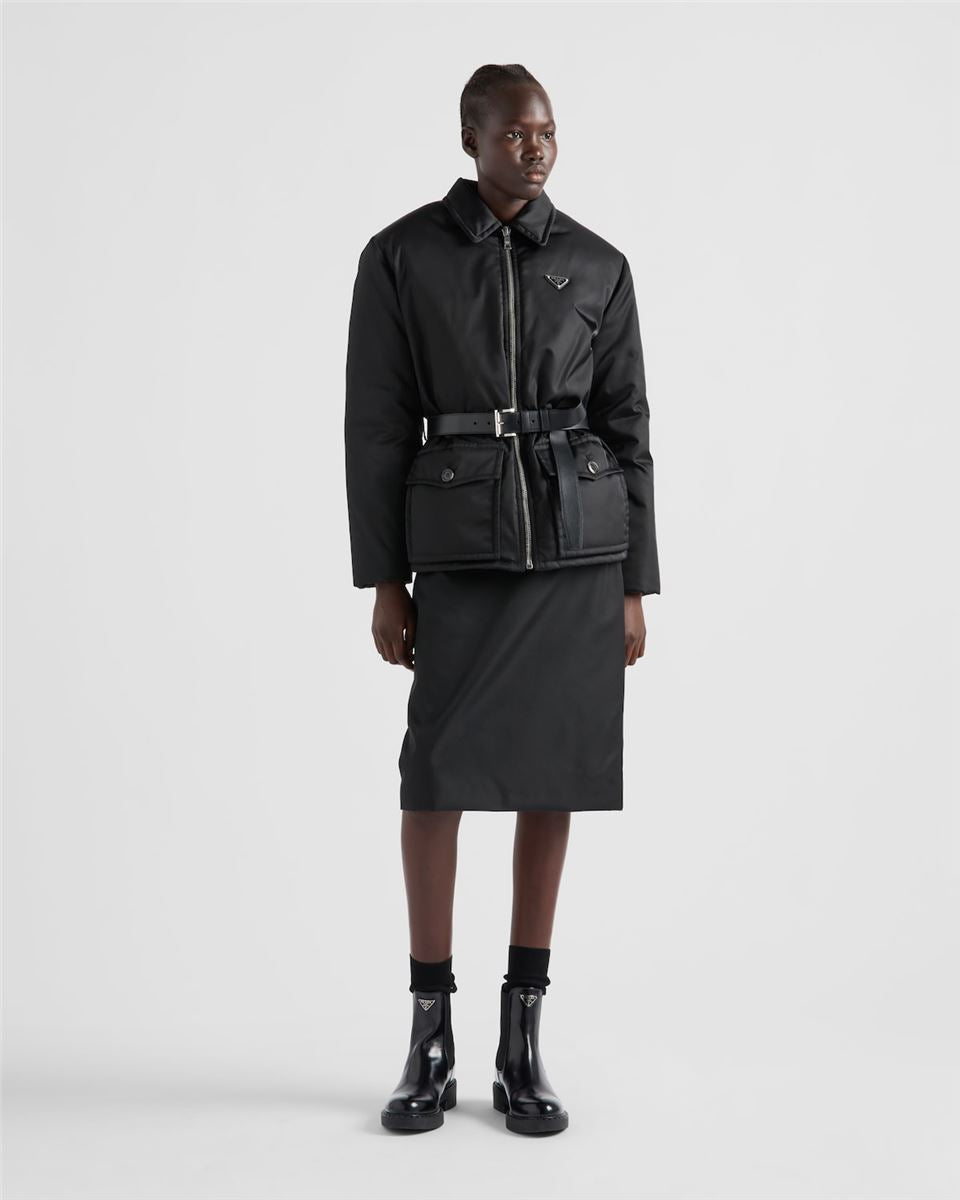 RE-NYLON DOWN JACKET WITH BELT PRADA