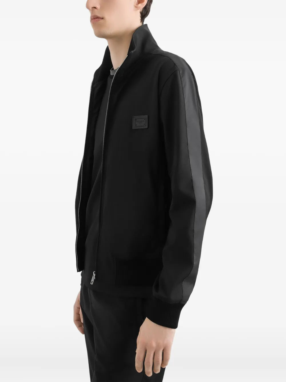 Logo-patch zip-up bomber jacket