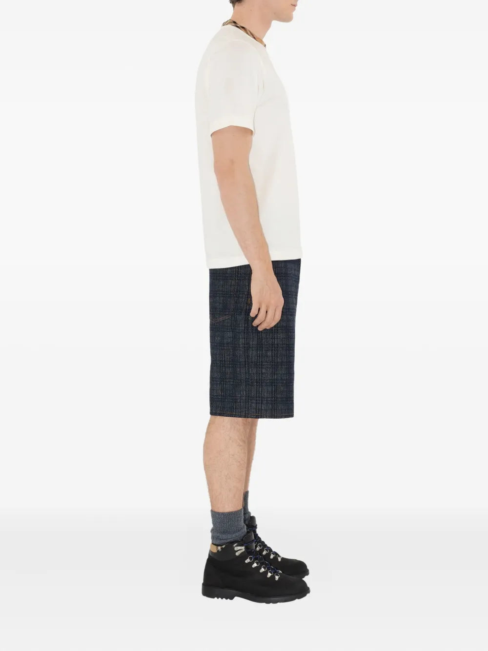 Checked-trim cotton t-shirt