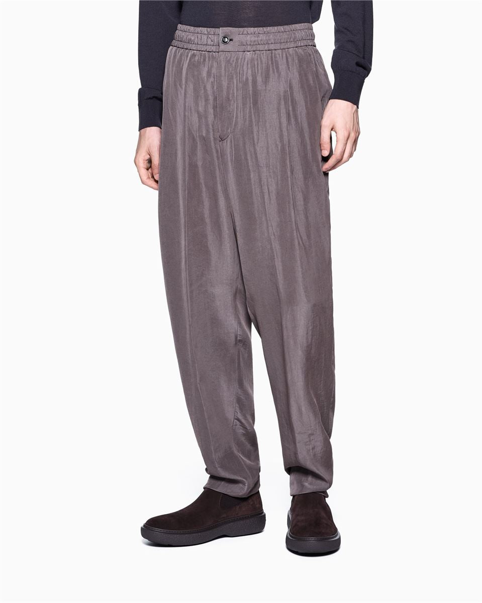 flat-front trousers in faded lyocell canvas