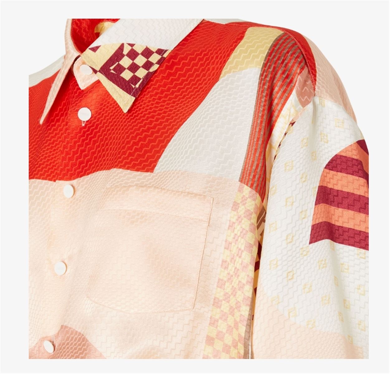 PINK SILK SHIRT WITH PATCHWORK PRINT