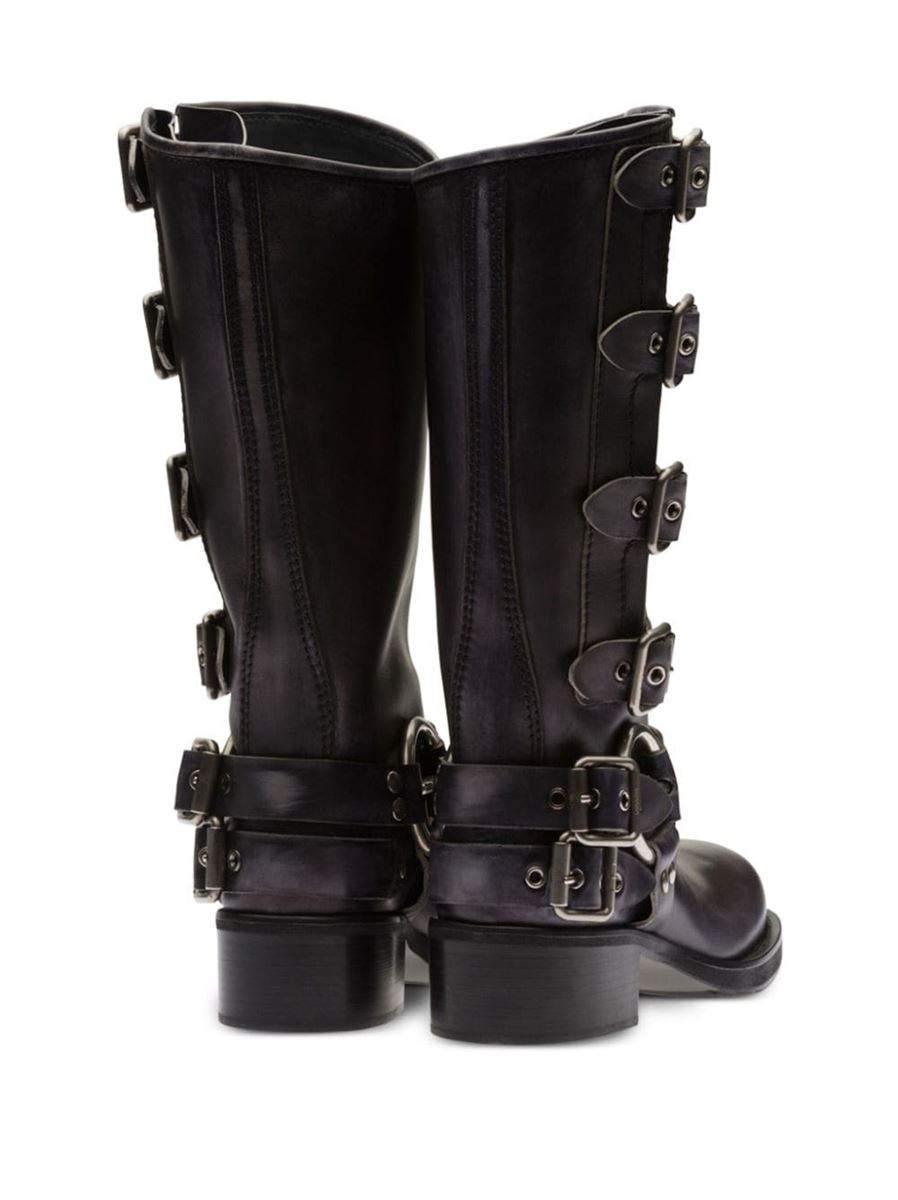 BUCKLE-DETAIL LEATHER BOOTS MIU MIU