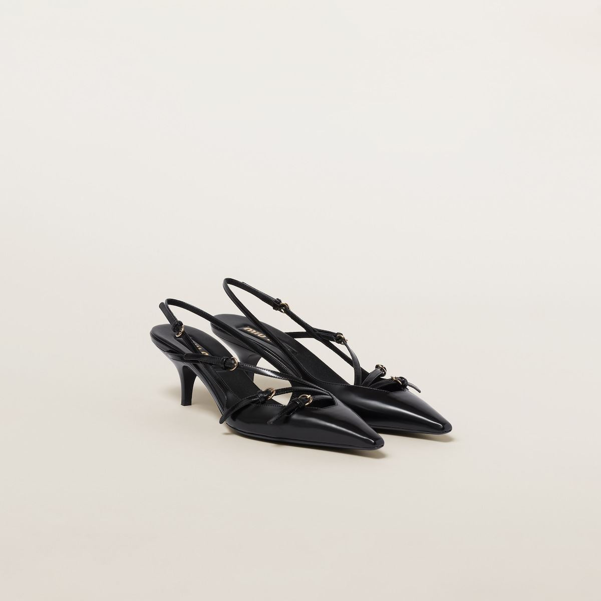 BRUSHED LEATHER SLINGBACKS WITH BUCKLES MIU MIU