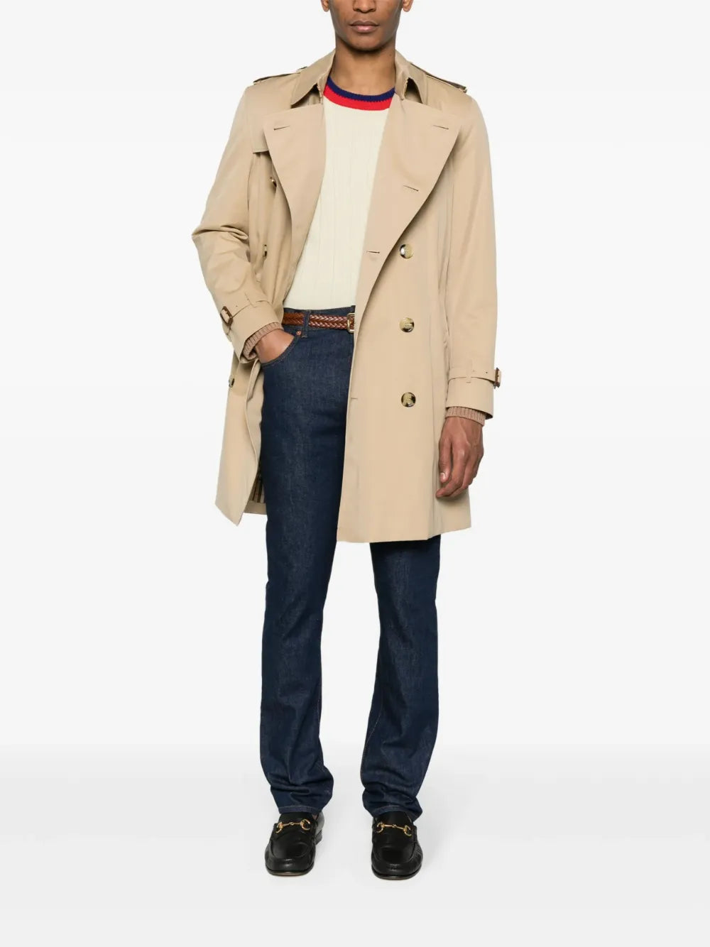 Double-breasted cotton trench coat