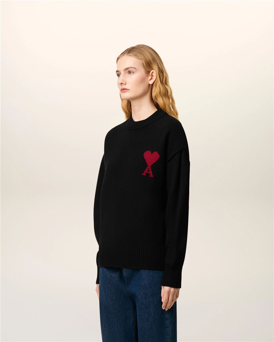 Black Wool Ami de Coeur Crewneck Sweater