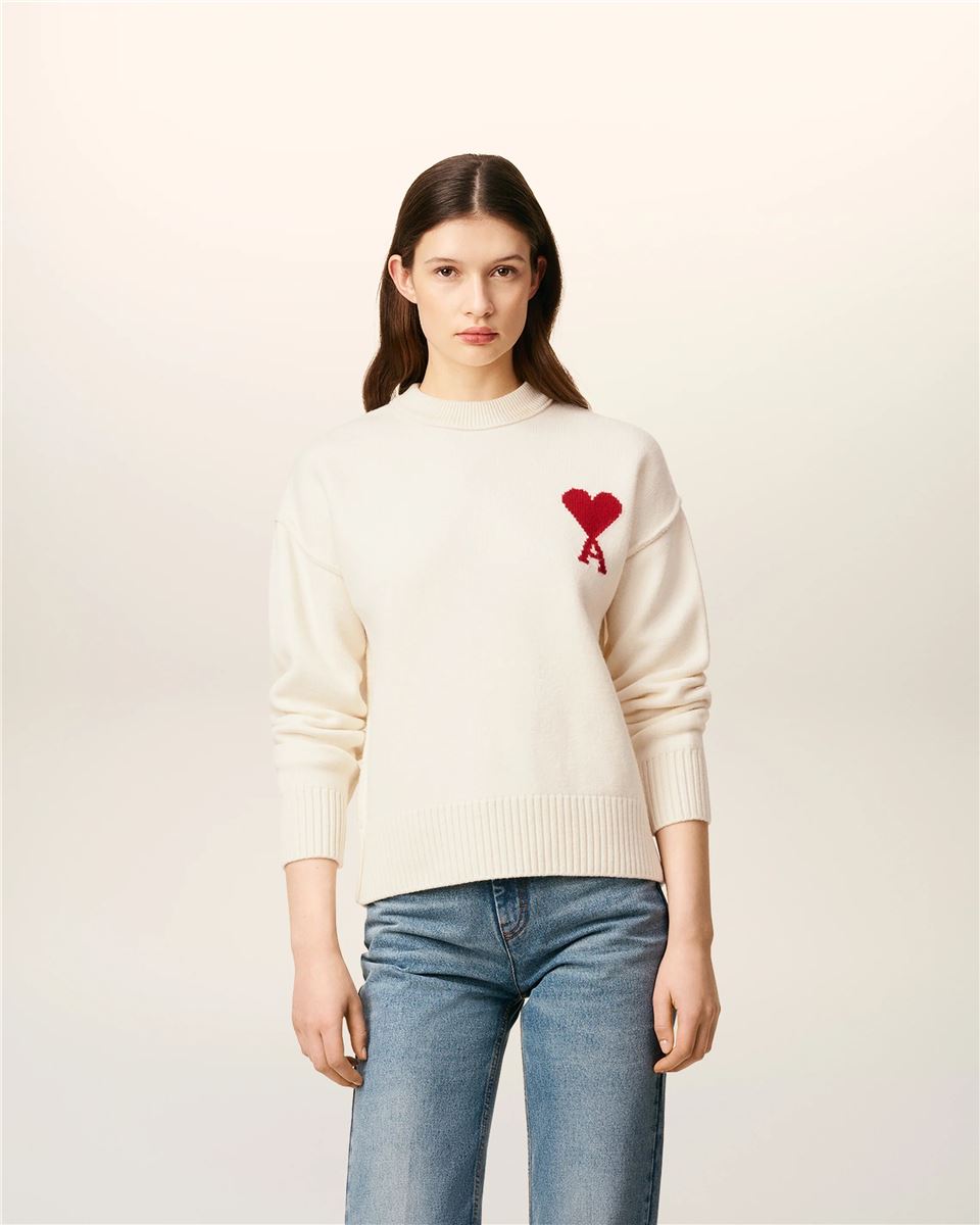 White Wool Ami de Coeur Crewneck Sweater