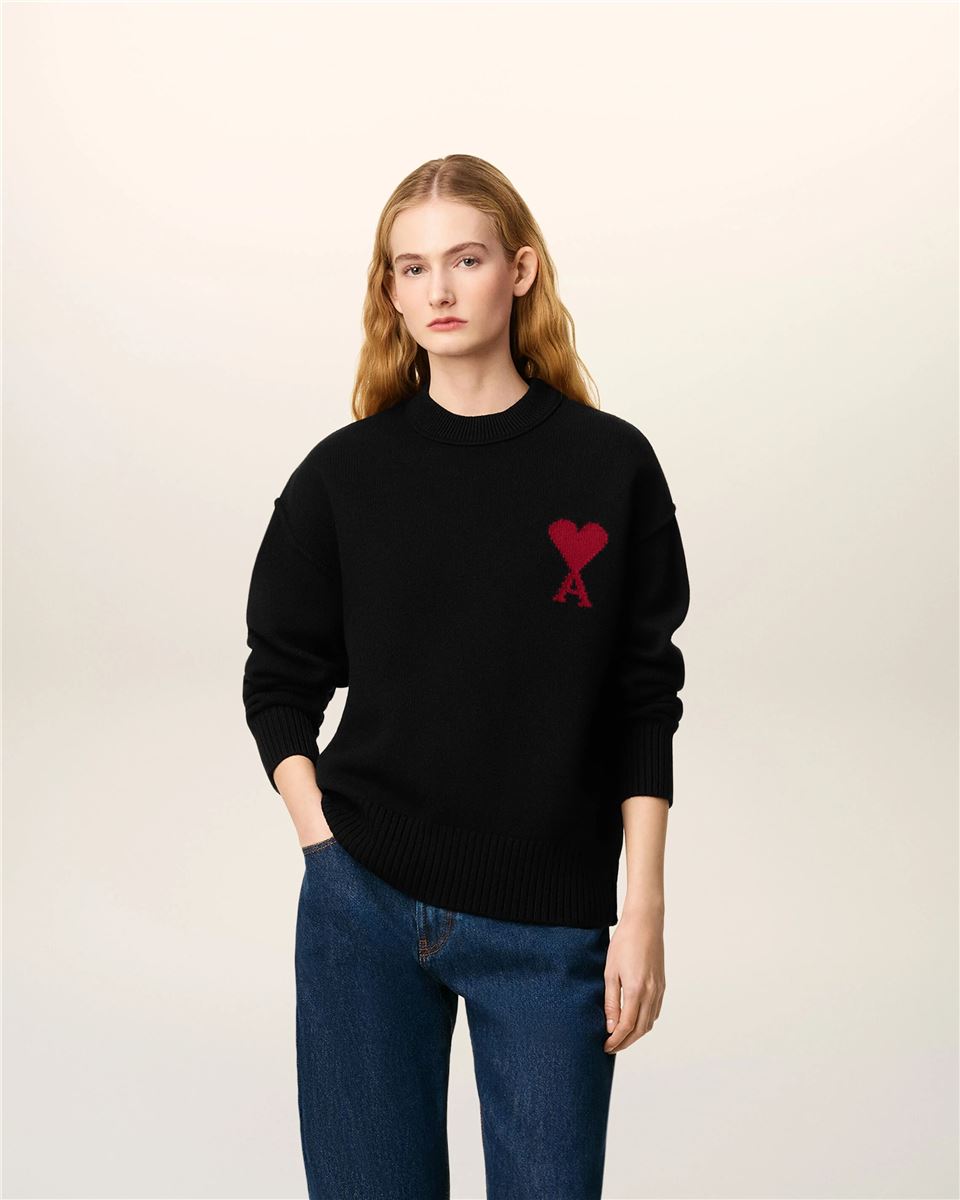 Black Wool Ami de Coeur Crewneck Sweater