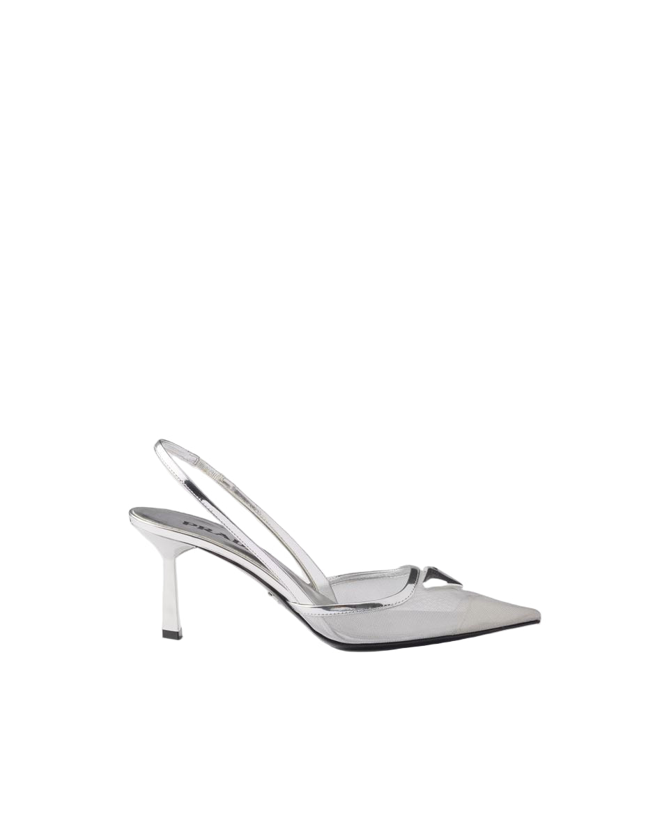 Mesh fabric slingback pumps