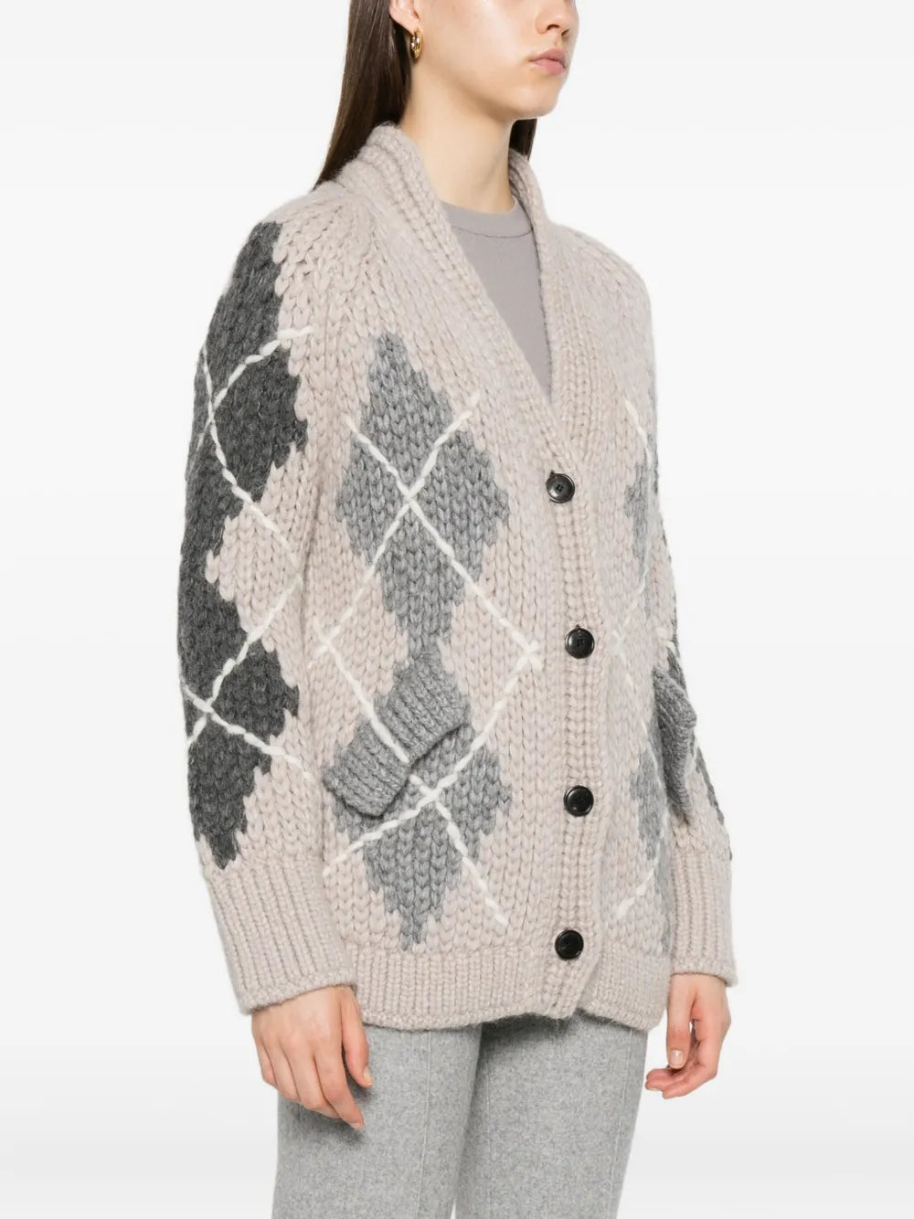 Argyle-pattern pocket cardigan