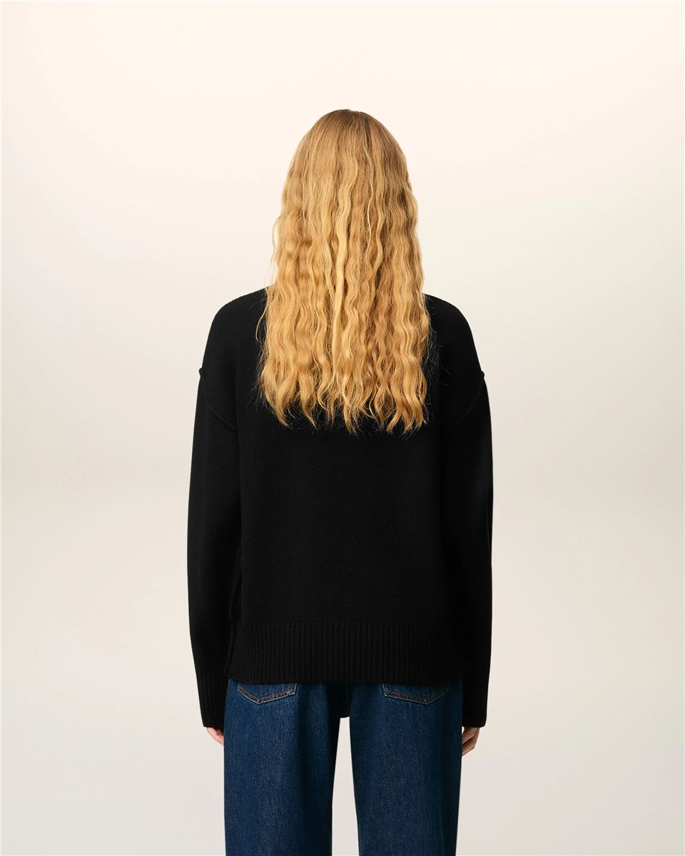 Black Wool Ami de Coeur Crewneck Sweater