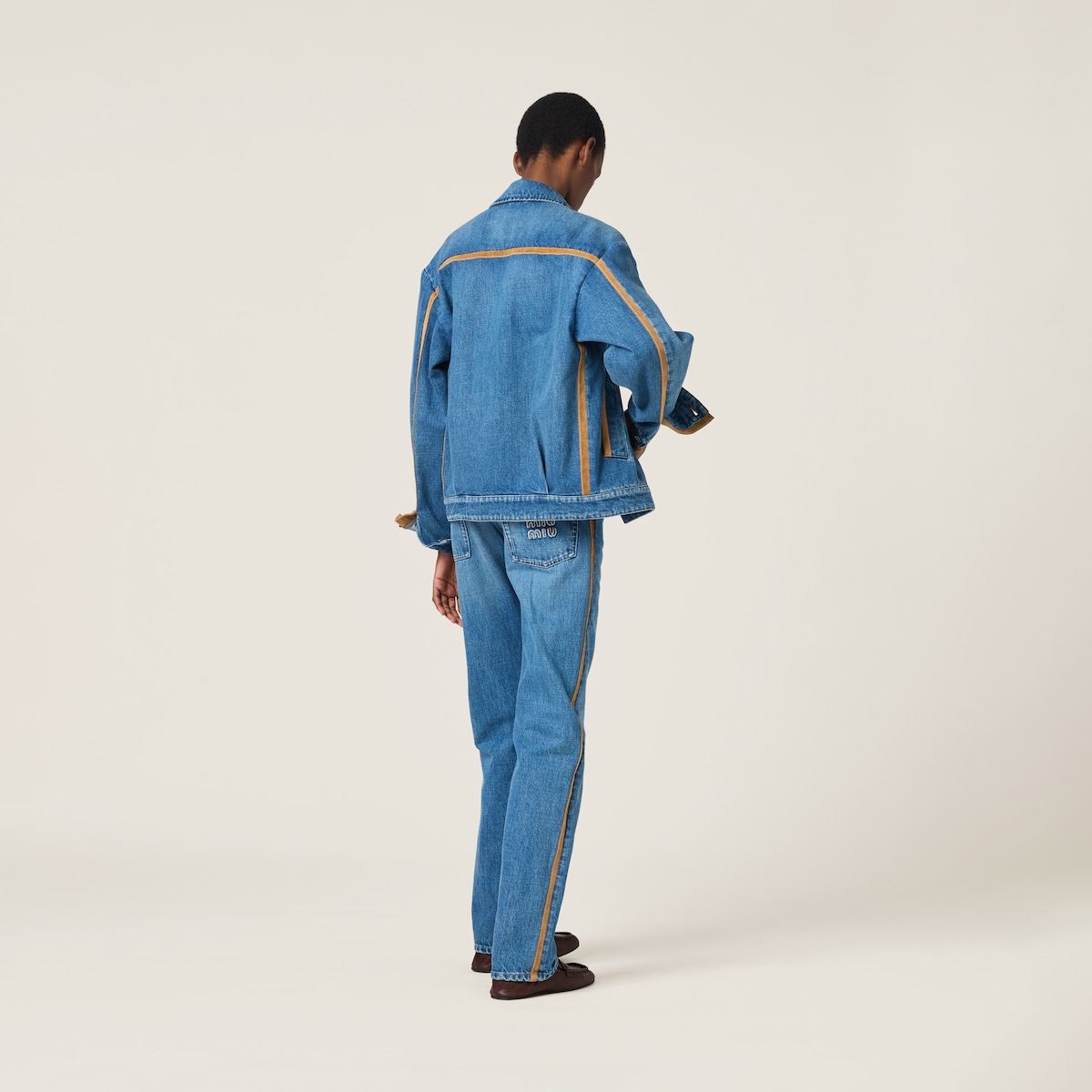 DENIM AND LEATHER BLOUSON JACKET