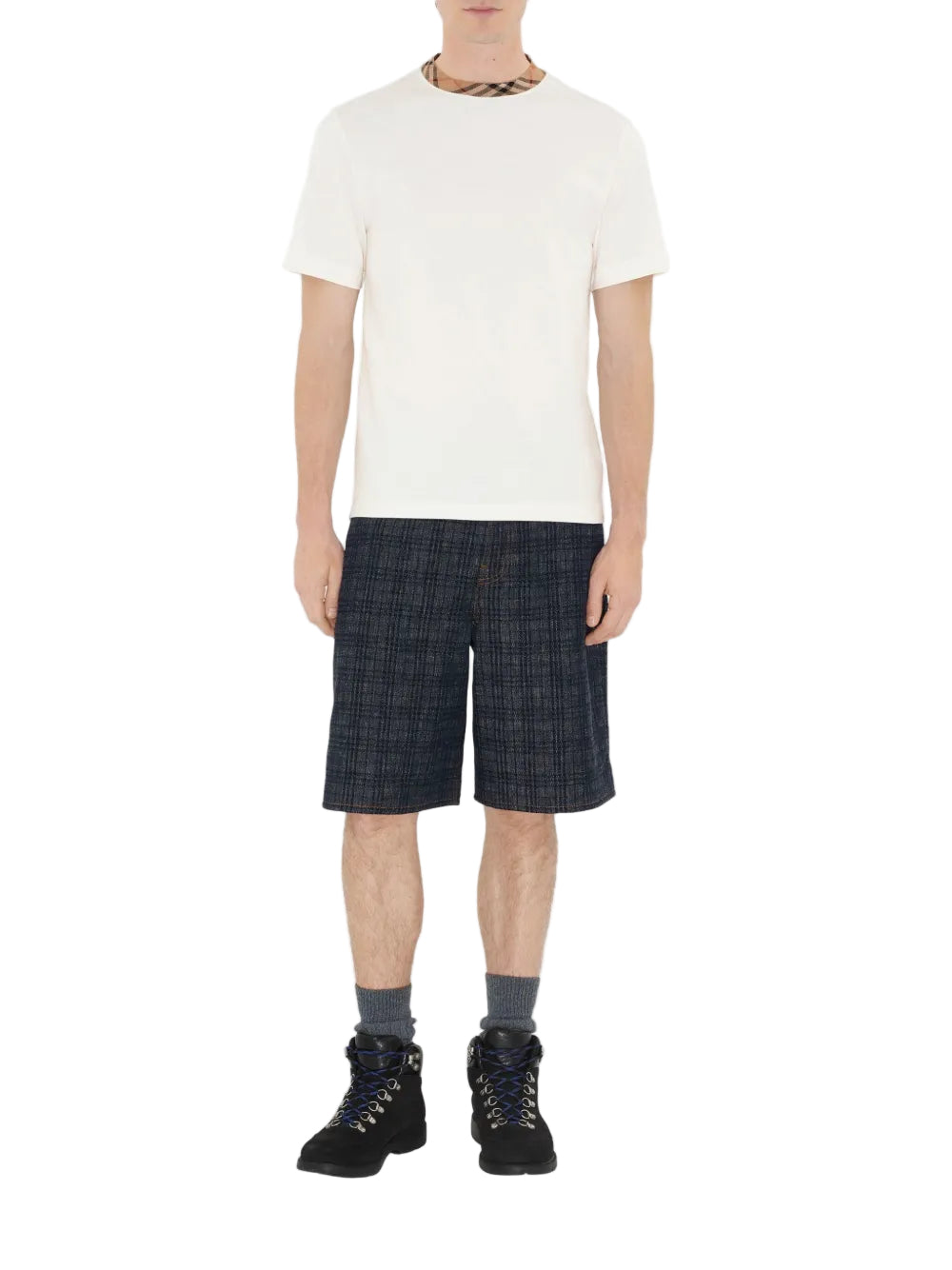 Checked-trim cotton t-shirt