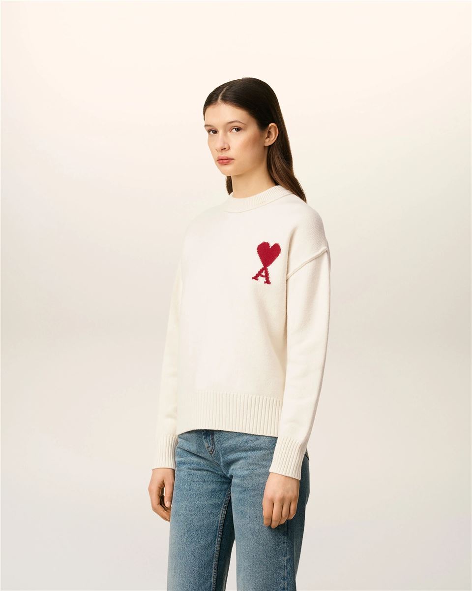White Wool Ami de Coeur Crewneck Sweater