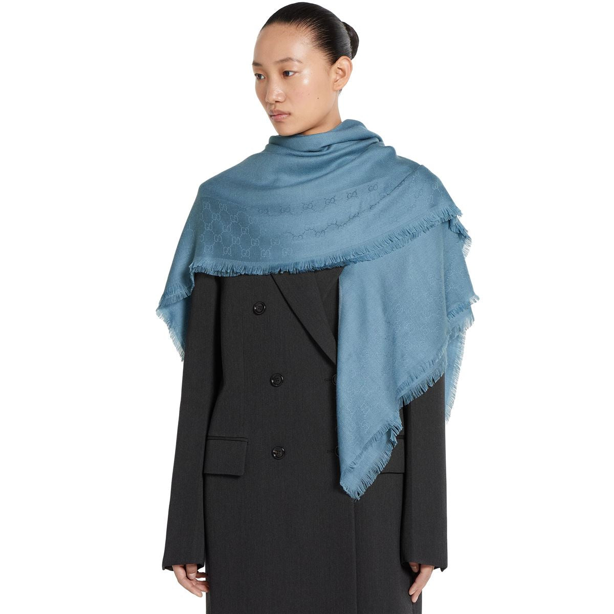Gg wool silk jacquard shawl-GUCCI-Verso
