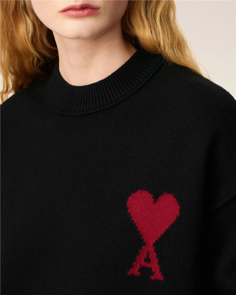 Black Wool Ami de Coeur Crewneck Sweater