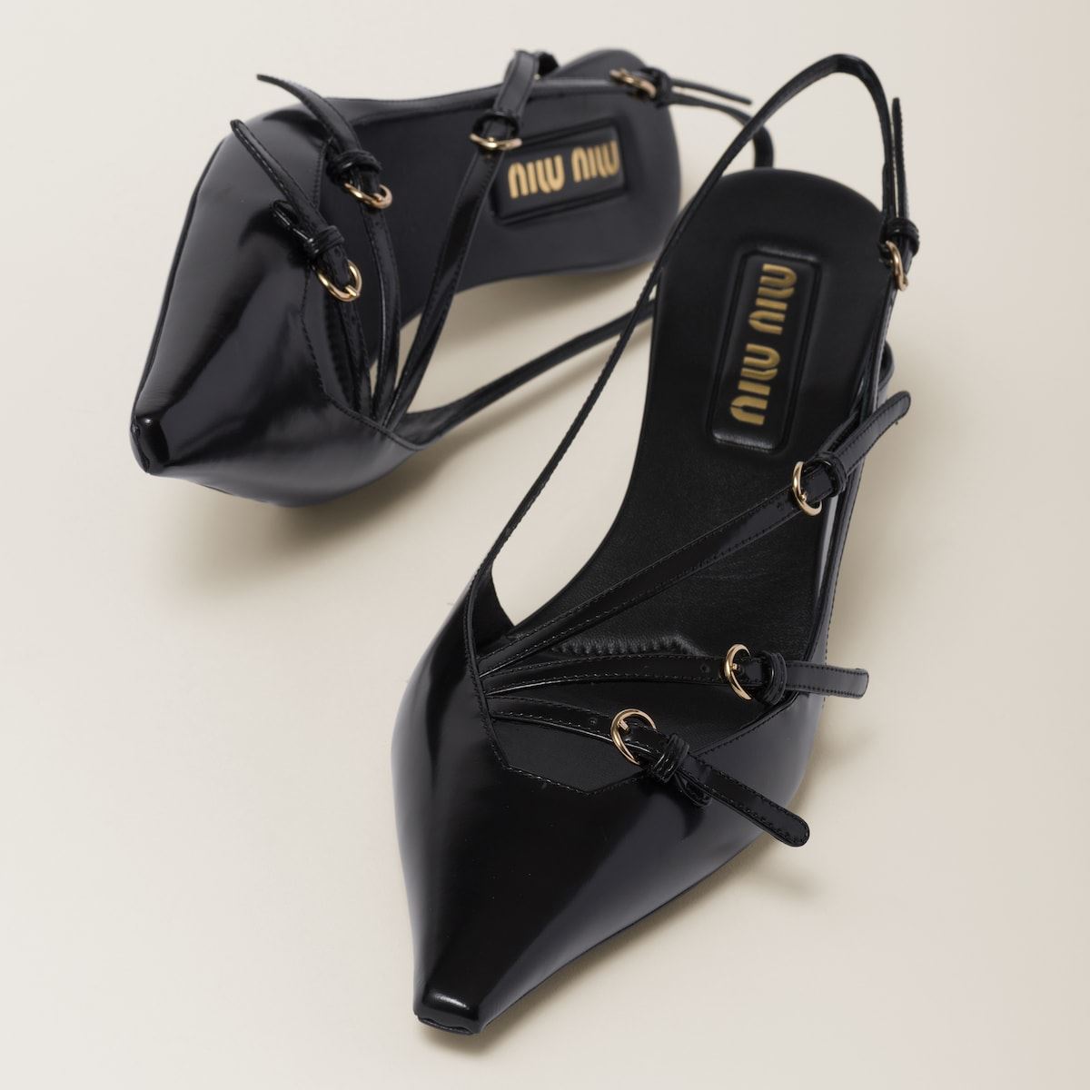 BRUSHED LEATHER SLINGBACKS WITH BUCKLES MIU MIU