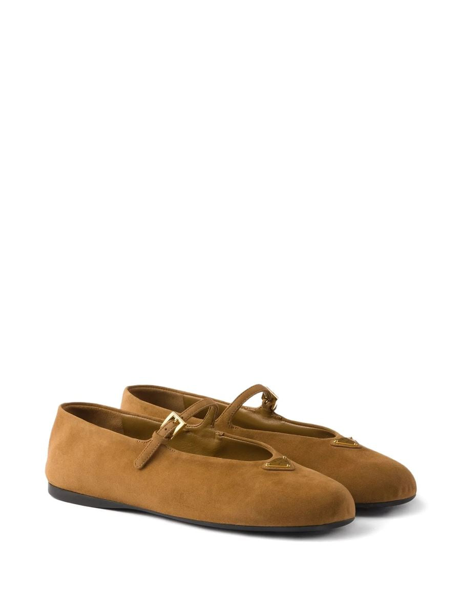 Prada buckle strap suede ballerinas