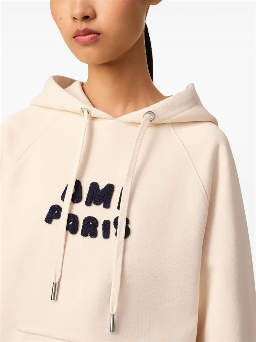 Ami paris logo patch drawstring hoodie-AMI-Verso