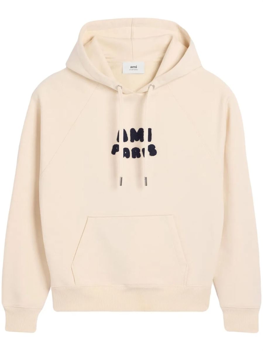 Ami paris logo patch drawstring hoodie-AMI-Verso