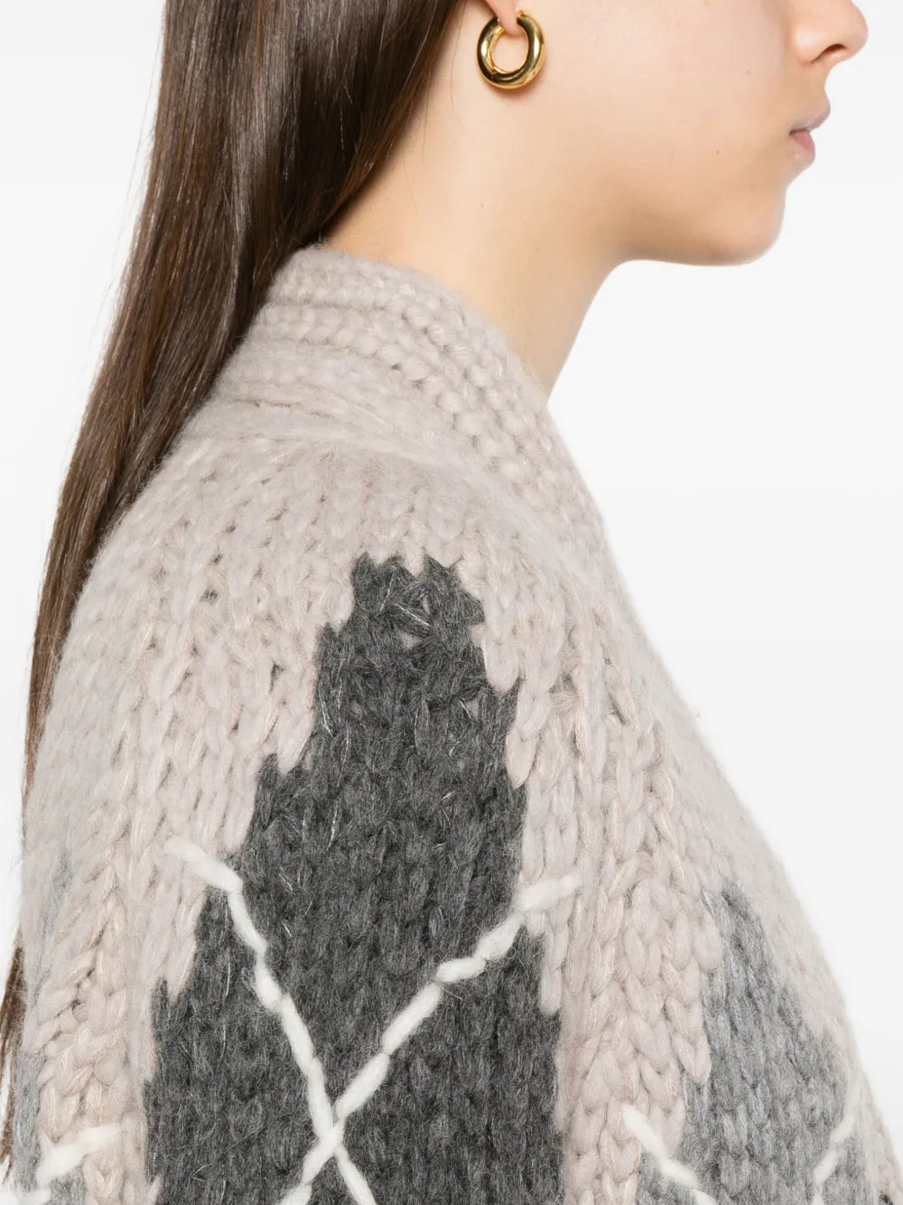 Argyle-pattern pocket cardigan