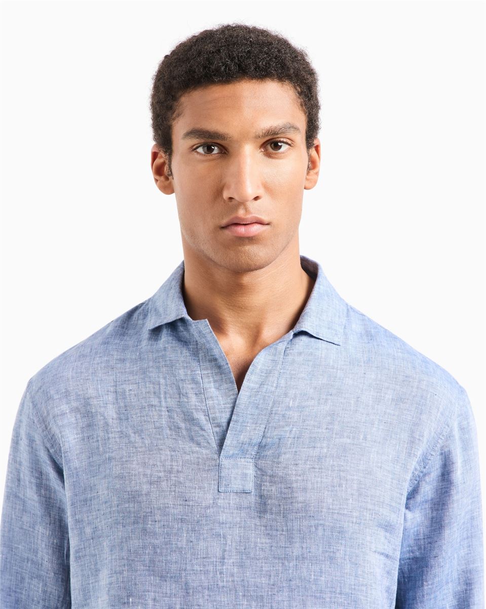 polo shirt in pure linen canvas