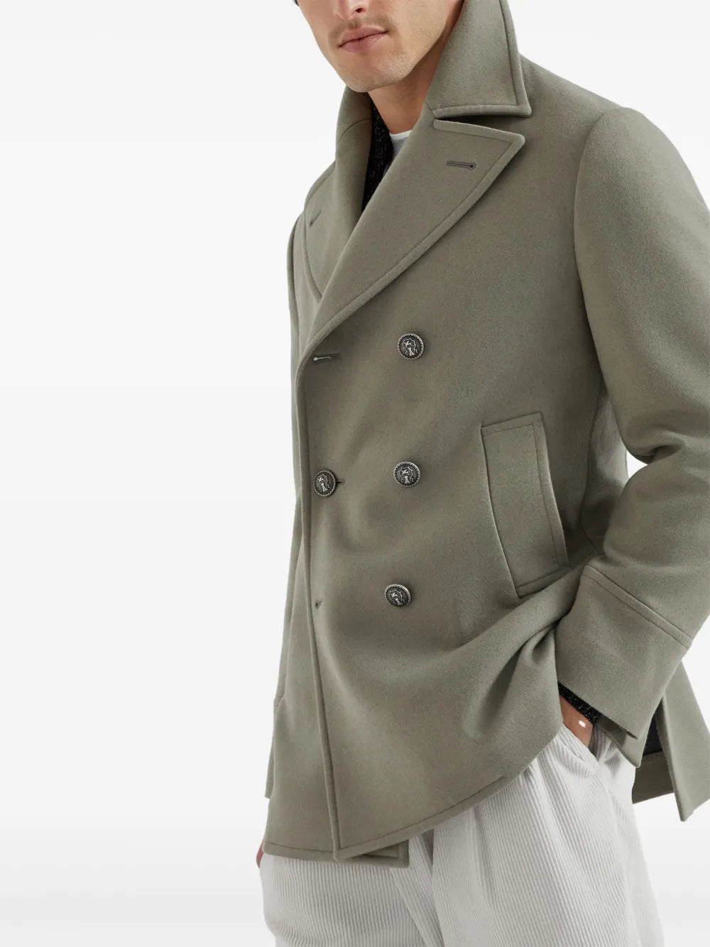 Double-breasted wool coat-BRUNELLO CUCINELLI-Verso