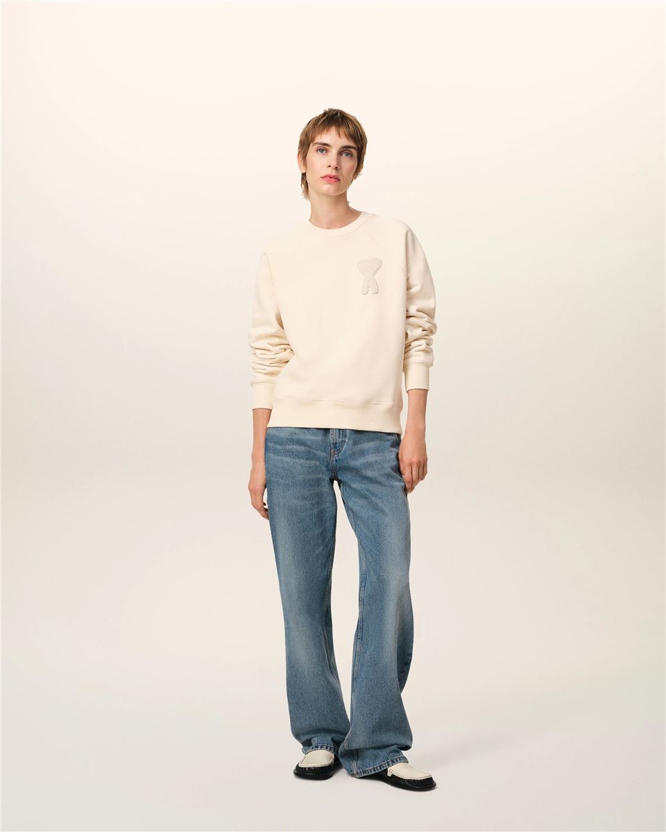Beige Cotton Ami De Coeur Patch Sweatshirt-AMI-Verso