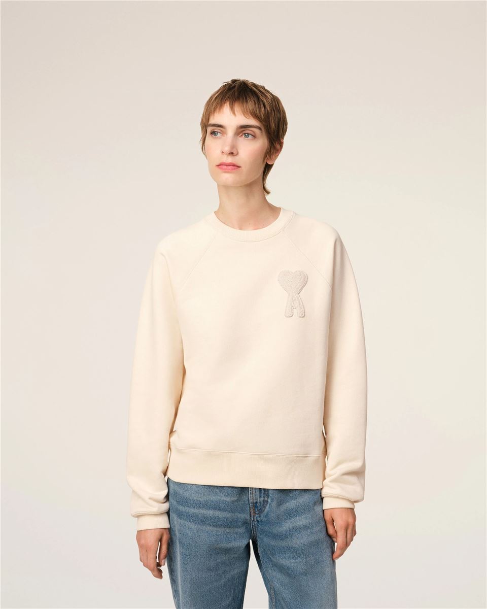 Beige Cotton Ami De Coeur Patch Sweatshirt-AMI-Verso