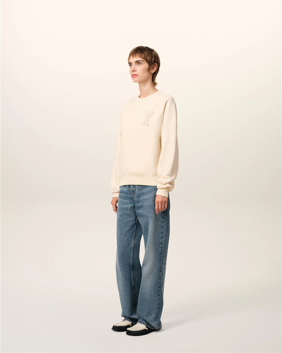 Beige Cotton Ami De Coeur Patch Sweatshirt-AMI-Verso