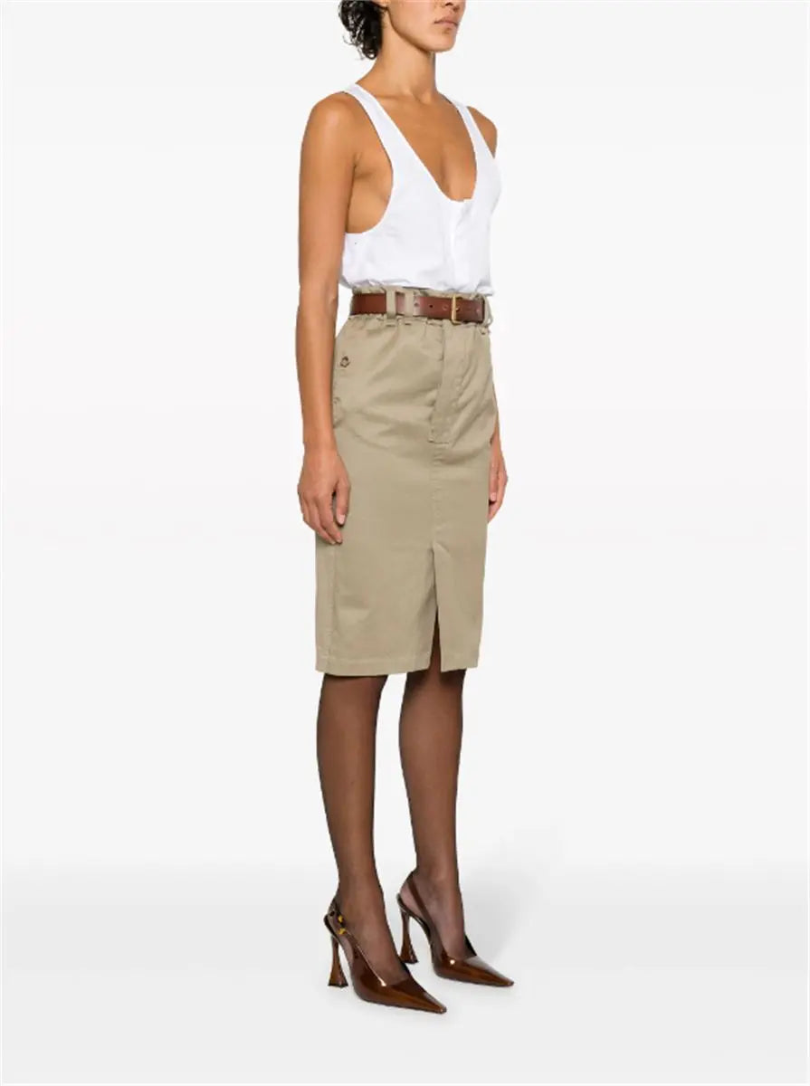 BELTED GABARDINE PENCIL SKIRT SAINT LAURENT