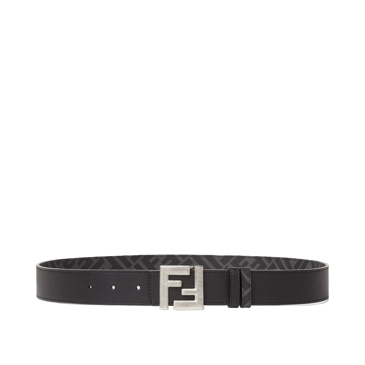 Black leather and black ff canvas reversible belt-FENDI-Verso