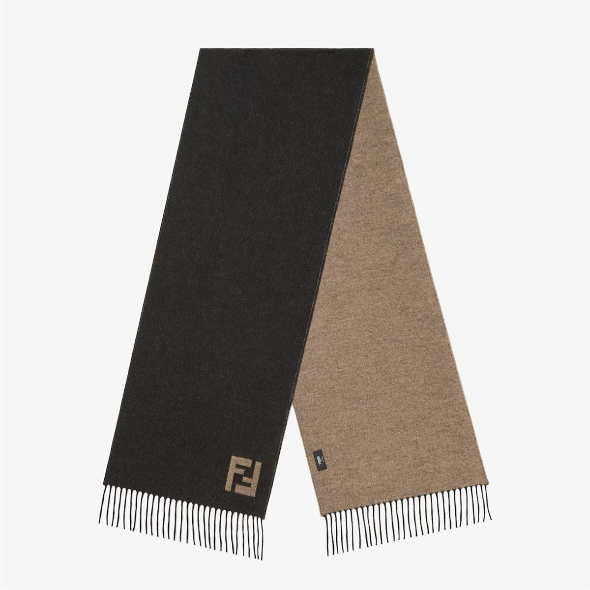 Black wool and cashmere scarf-FENDI-Verso