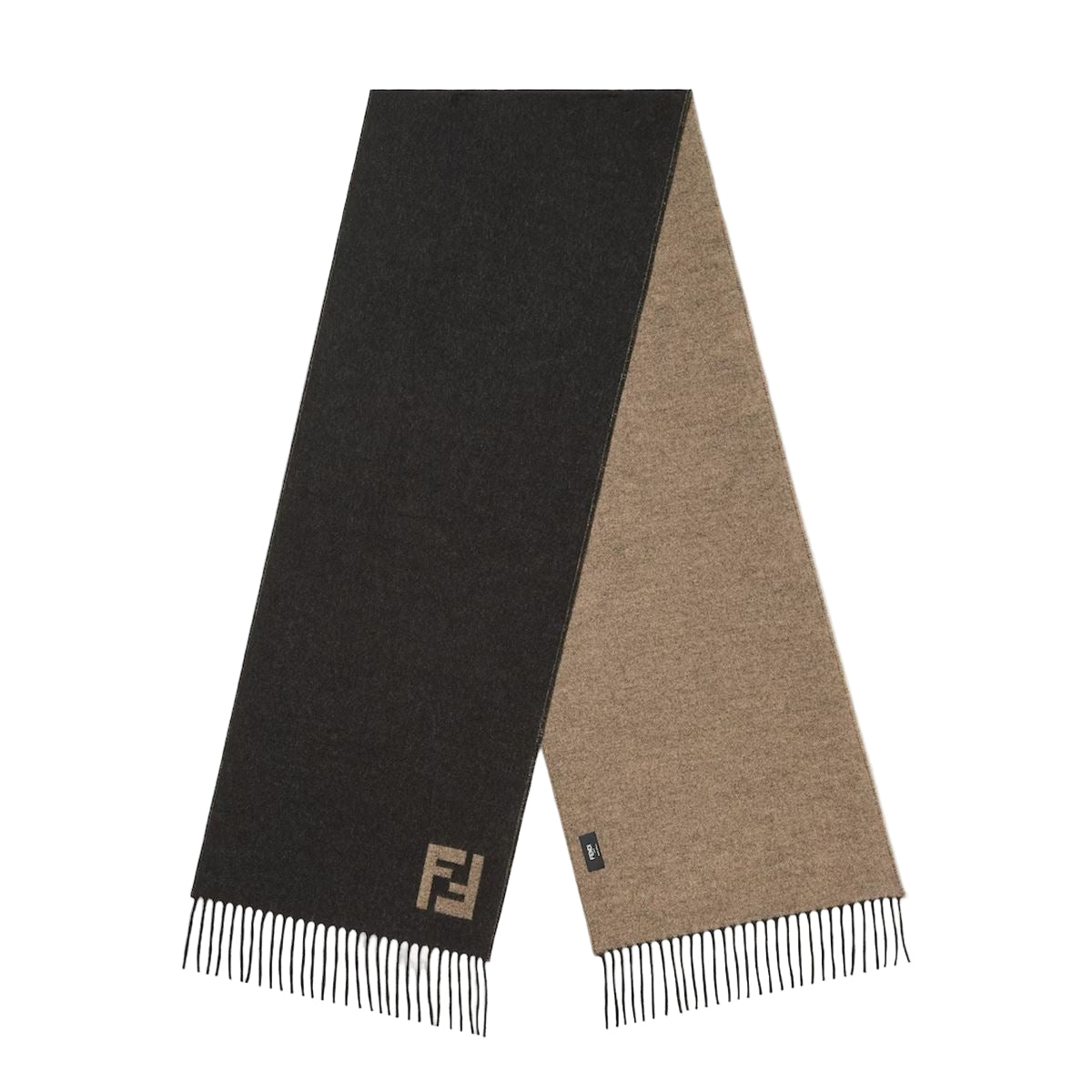 Black wool and cashmere scarf-FENDI-Verso