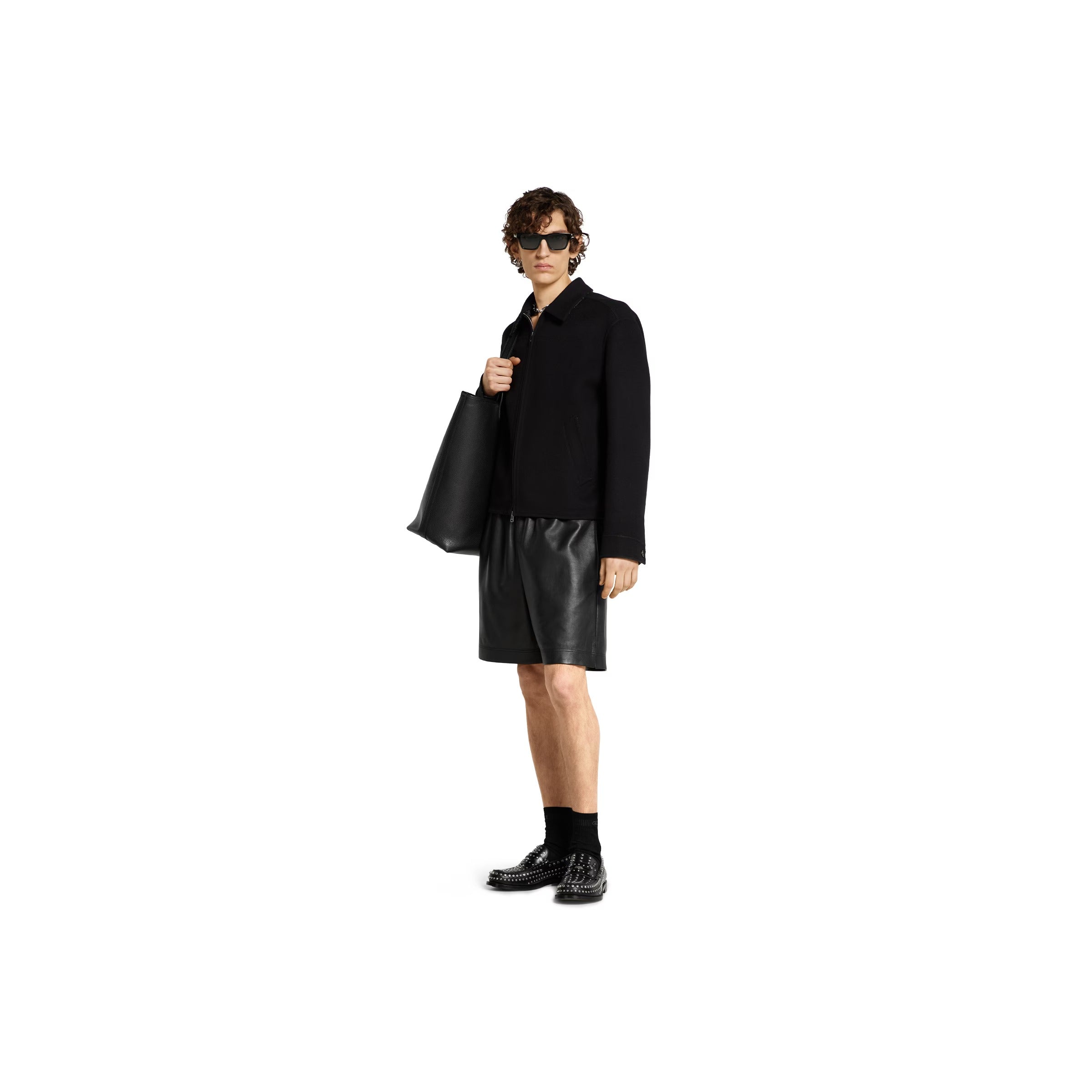 Bonded leather shorts with jersey shorts