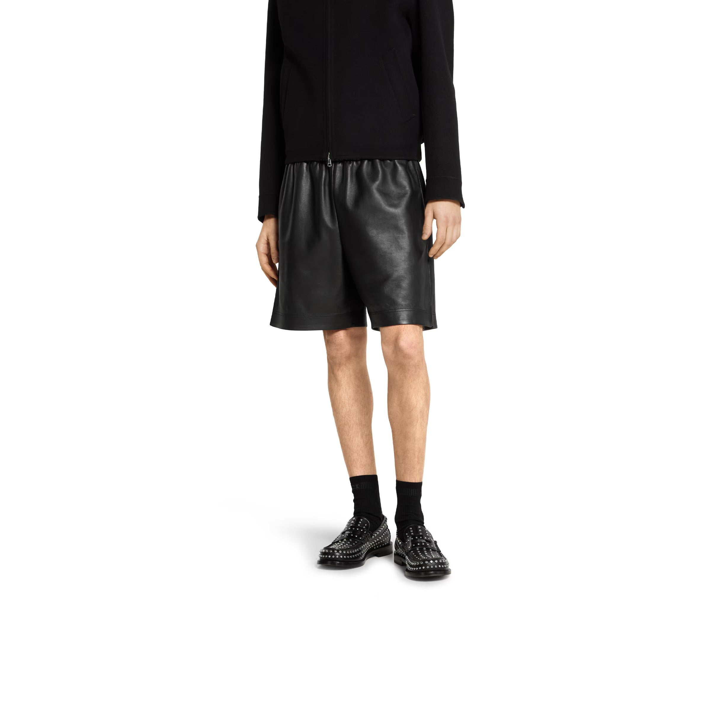 Bonded leather shorts with jersey shorts