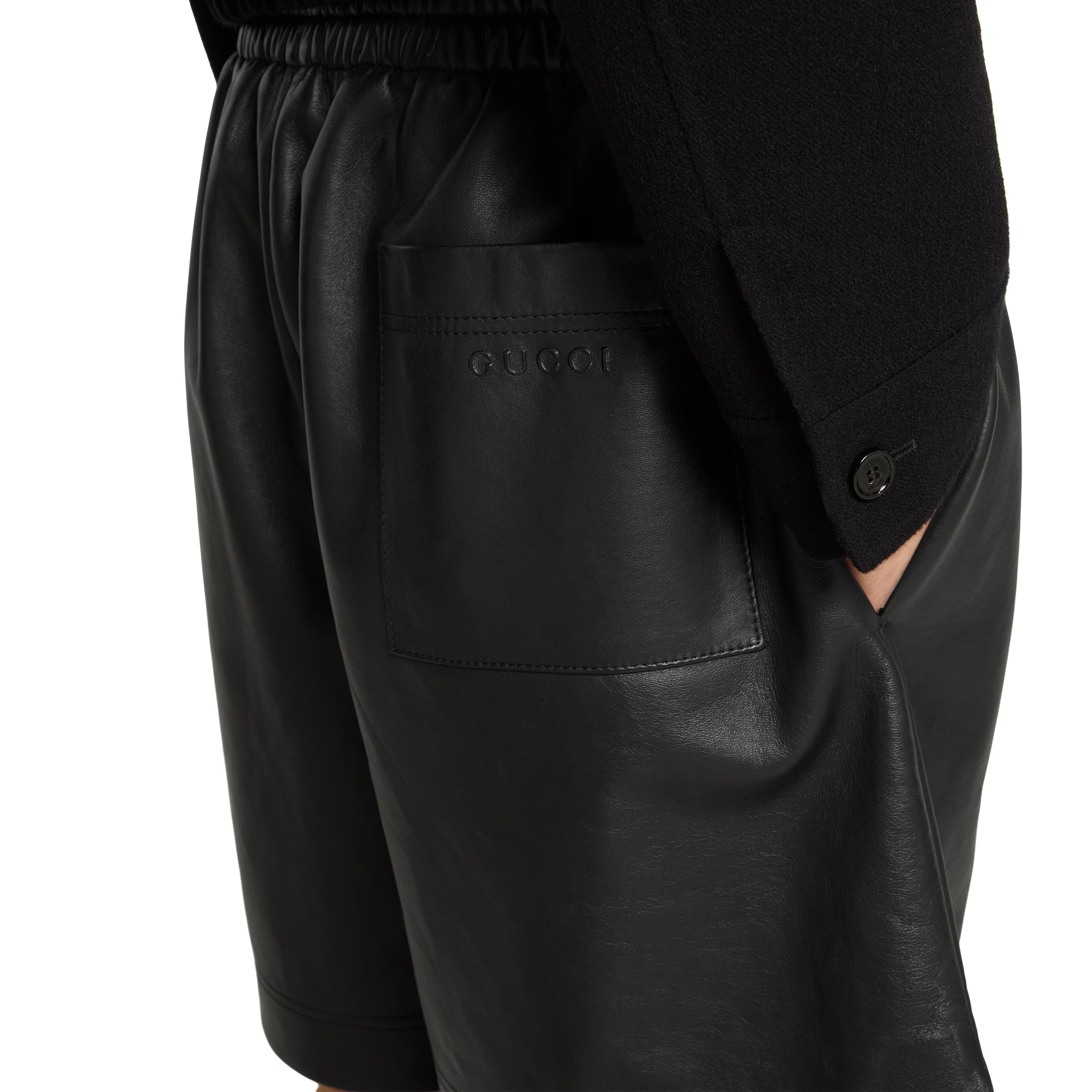 Bonded leather shorts with jersey shorts
