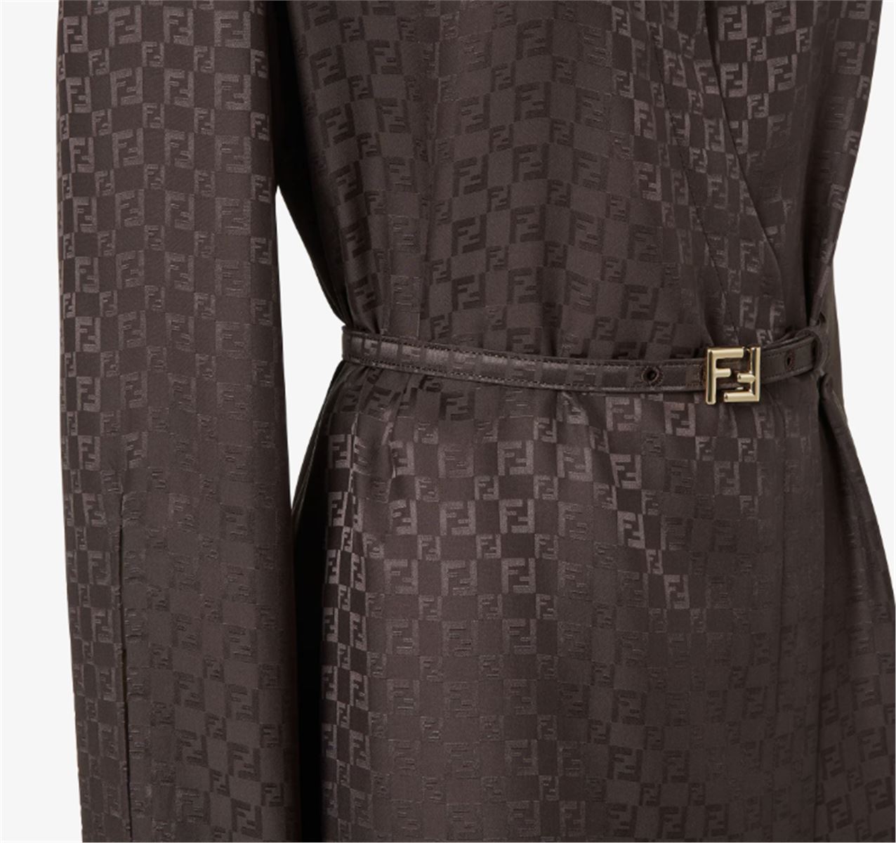 BROWN FF JACQUARD SILK DRESS-FENDI-Verso