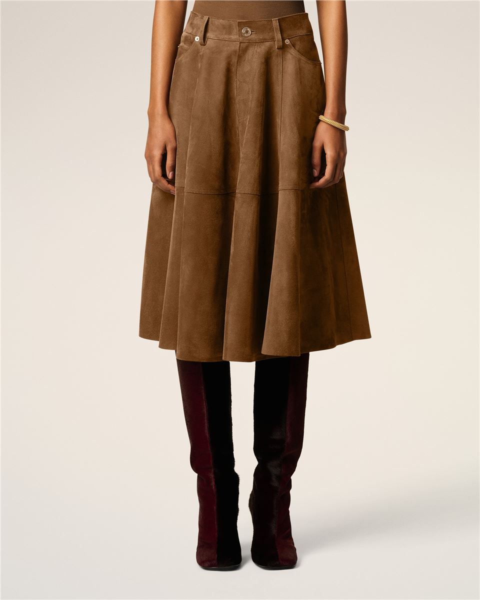 BROWN LEATHER MIDI SKIRT-AMI-Verso