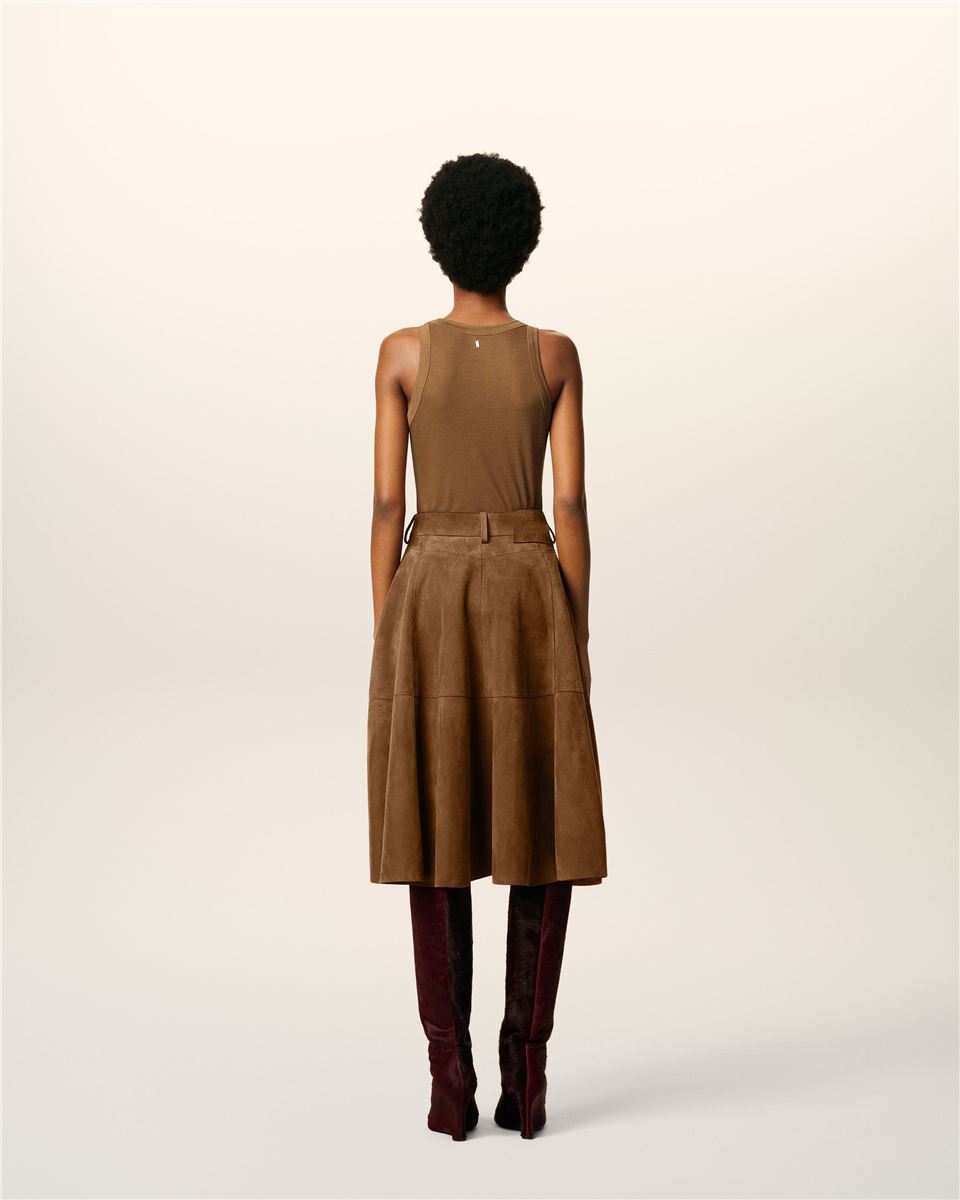 BROWN LEATHER MIDI SKIRT-AMI-Verso
