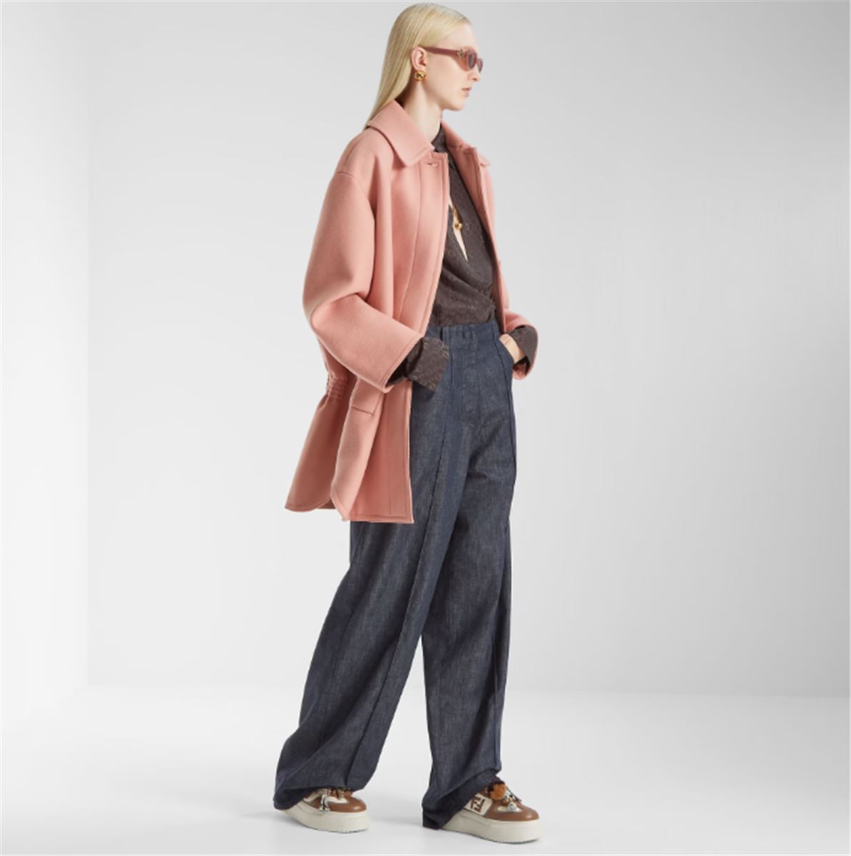 BROWN SILK FF JACQUARD SHIRT-FENDI-Verso