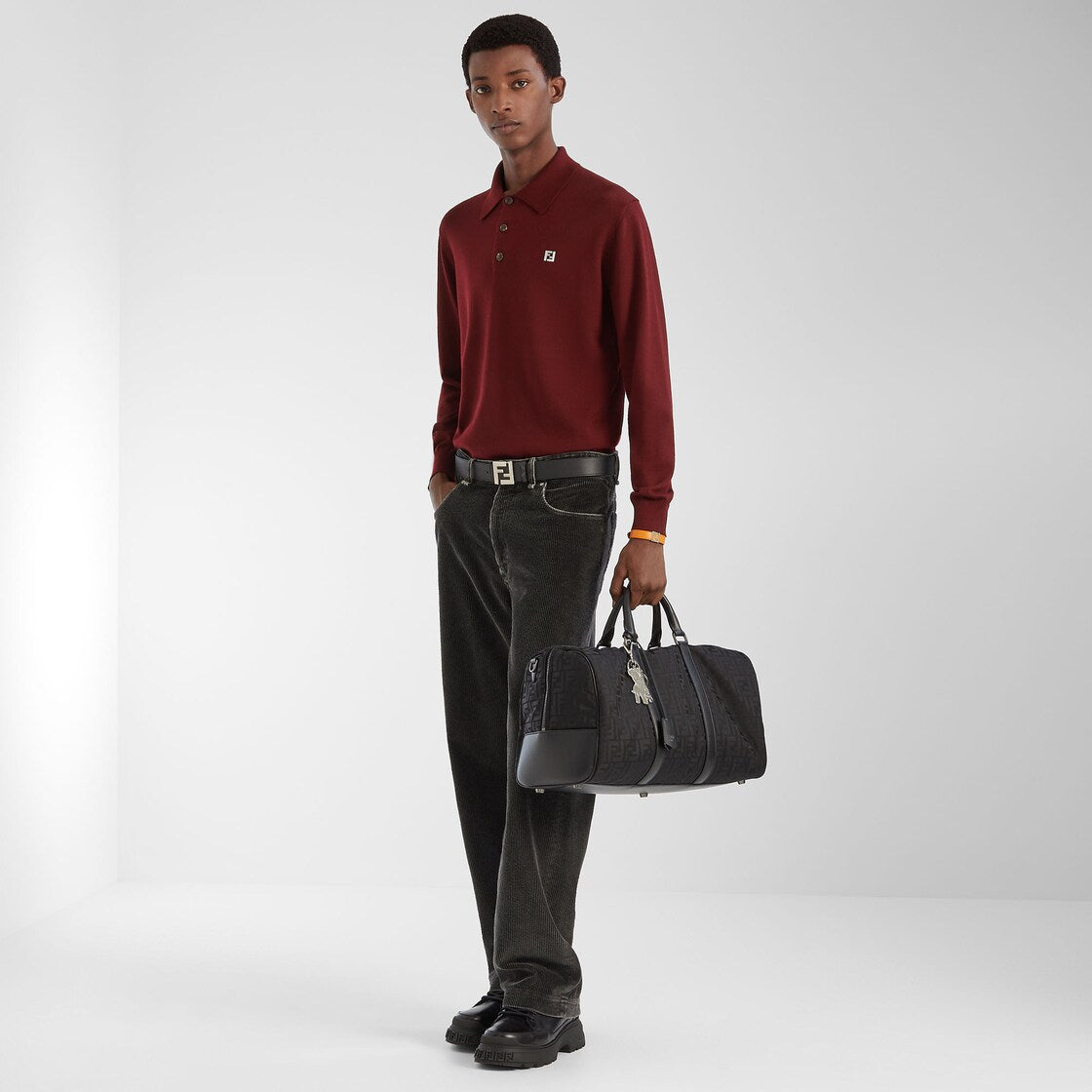 Burgundy wool polo shirt-FENDI-Verso
