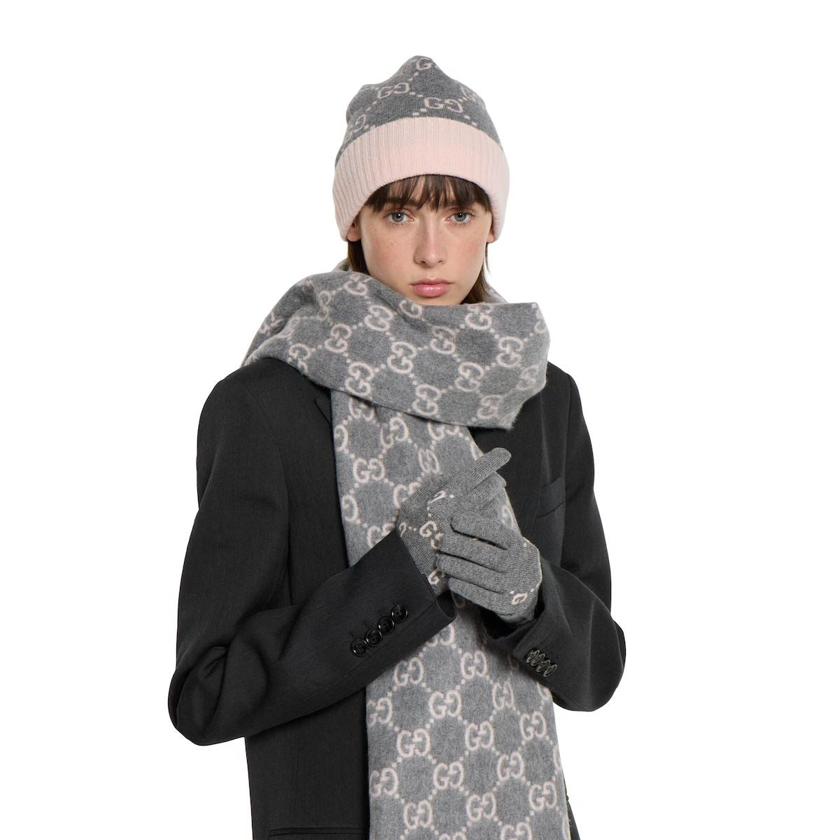 Gg cashmere jacquard gloves