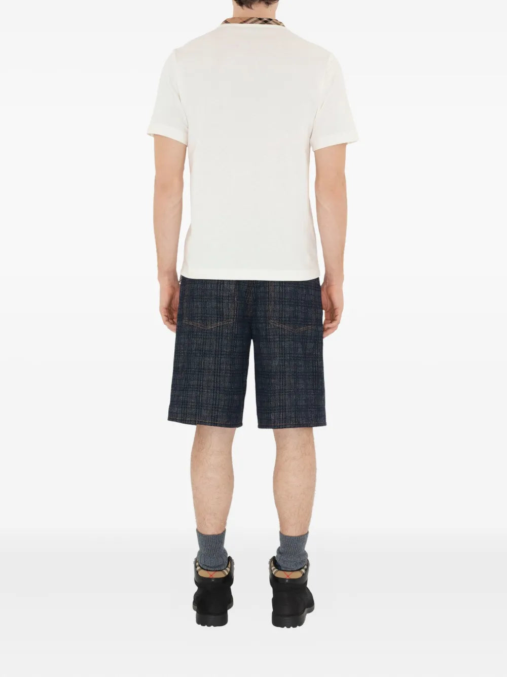 Checked-trim cotton t-shirt