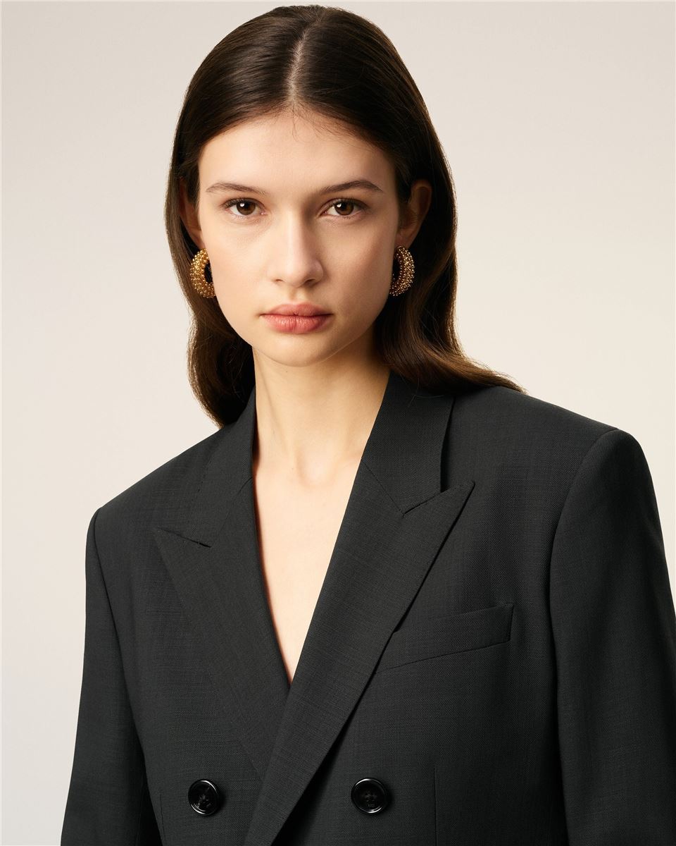 Black Wool Double Breasted Jacket