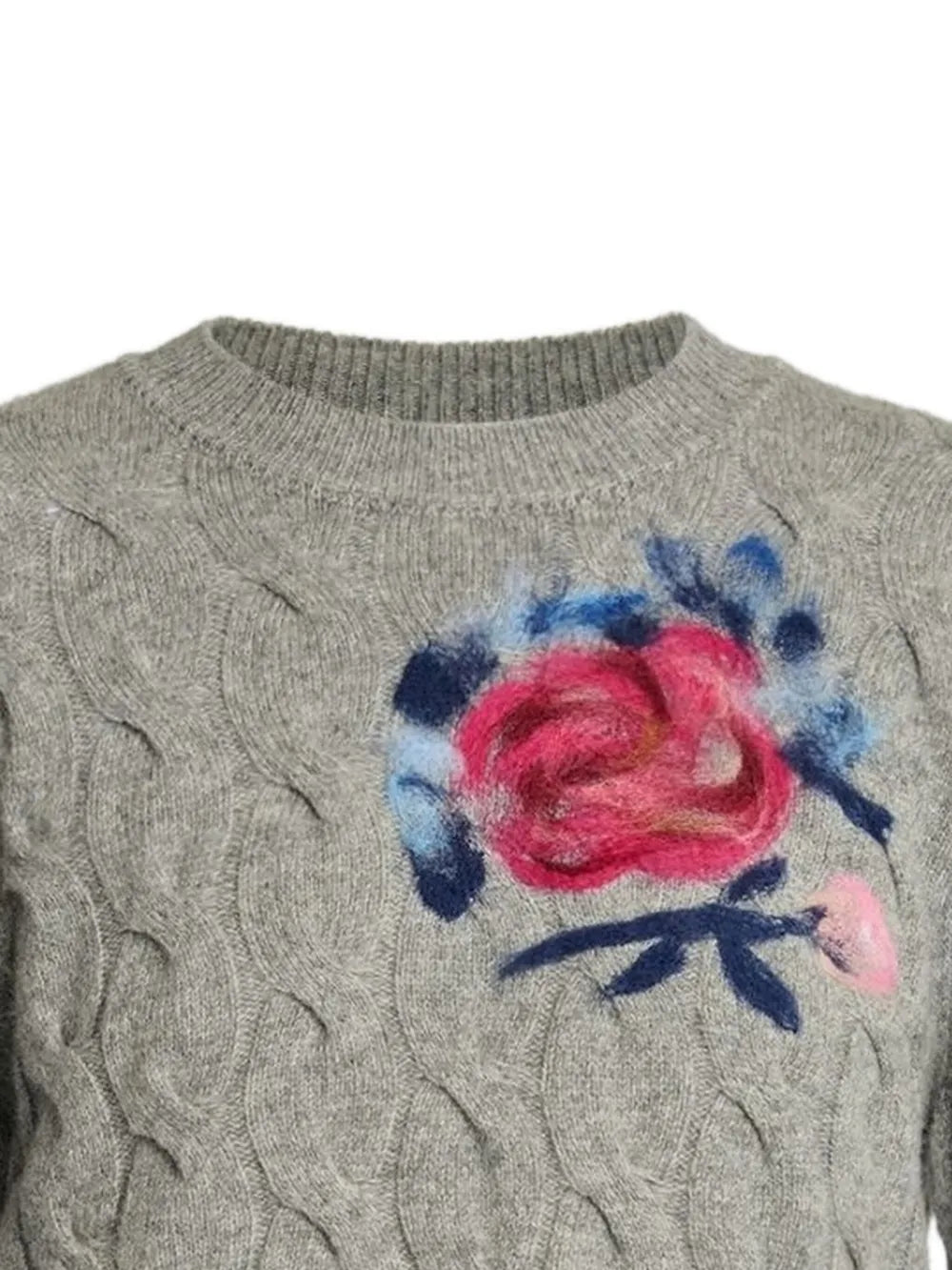 Cable-knit flower-embellishment sweater-ERDEM-Verso