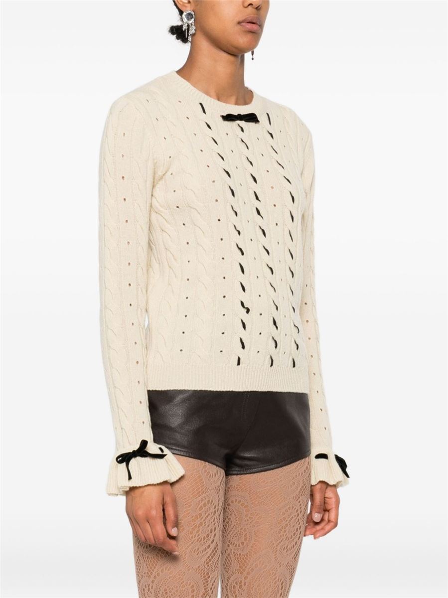 Cable-knit ruffled-cuff sweater-VALENTINO-Verso